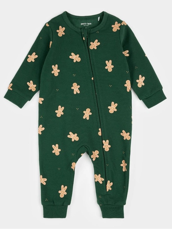 Petit Lem Other - Petit Lem • NWT Green Gingerbread Print One-Piece Pajamas Christmas pjs family